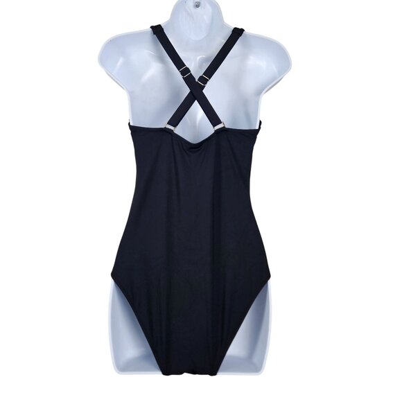 Tempt Me One Piece Womens Med Bathing Suit Black Mesh V-Neck Tummy Control - Picture 4 of 10